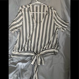 Doublju striped blouse with tie bottom